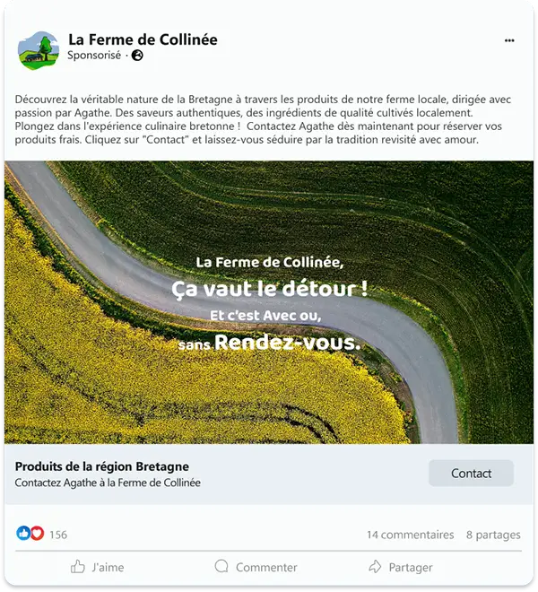 Post Facebook de présentation sur la ferme de colinnée