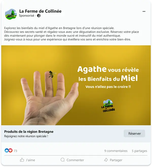 Post Facebook prévenant uen réunion d'informatiosn sur le miel